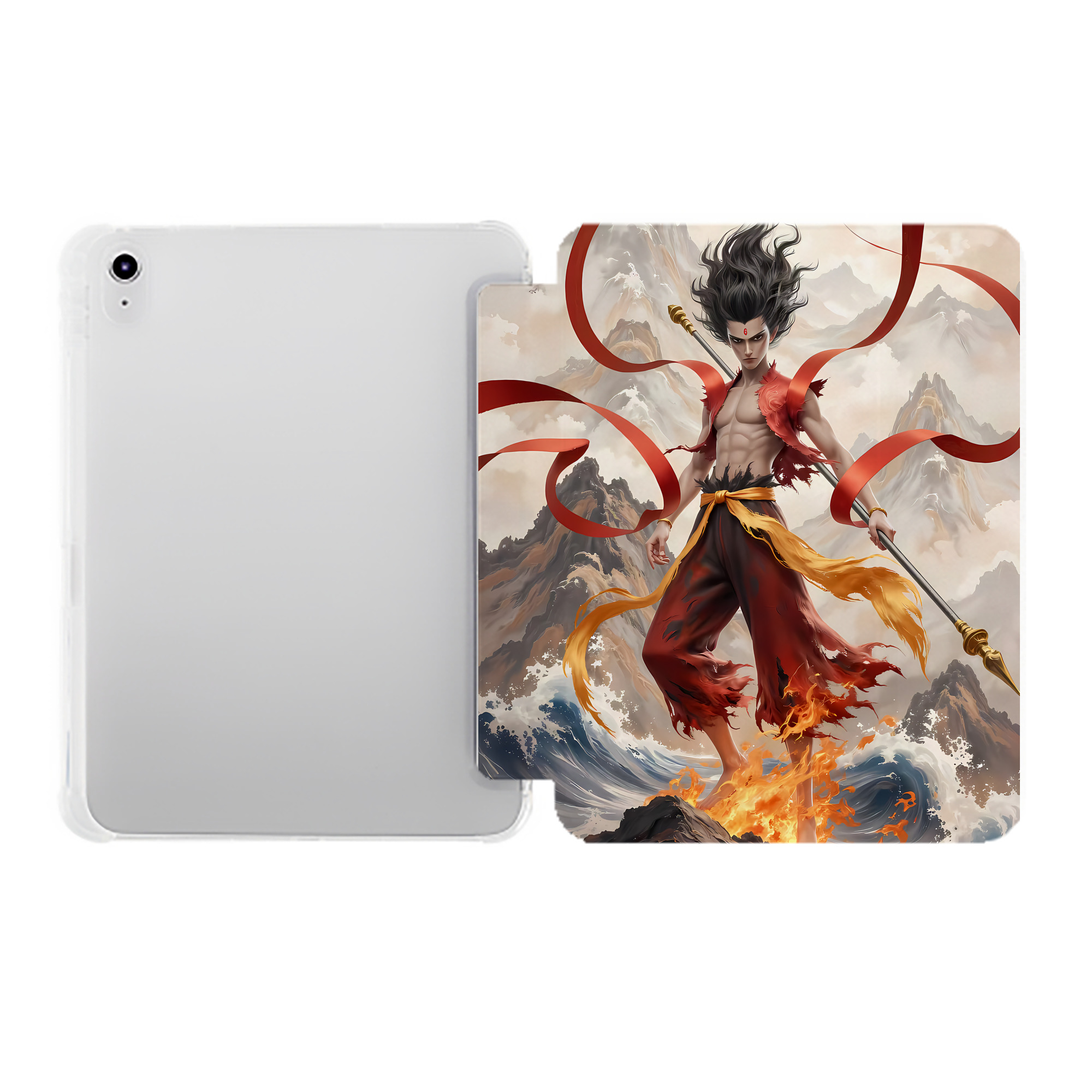 （画像用） Ne Zha 2 ナタ 魔童の大暴れ IPad ケース ペン収納付き 三つ折りスタンド PUレザー×シリコン 対応機種9.5/10.5/10.9インチ